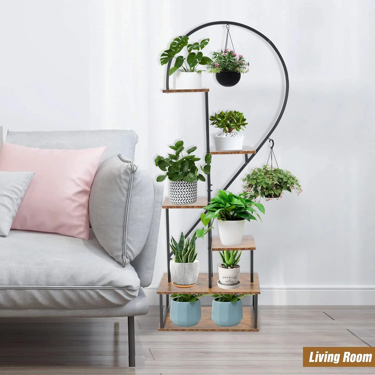 REDCAMP 6-Tier Metal Plant Stands Indoor Outdoor, Tall Half Heart Shape Plant Shelf with Hanging Loop for Home Decor, Living Room, Balcony, Garden, Patio, 1 Pack