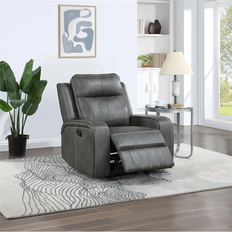 Pemberly Row Modern Faux Leather Upholstered Recliner Chair Gray
