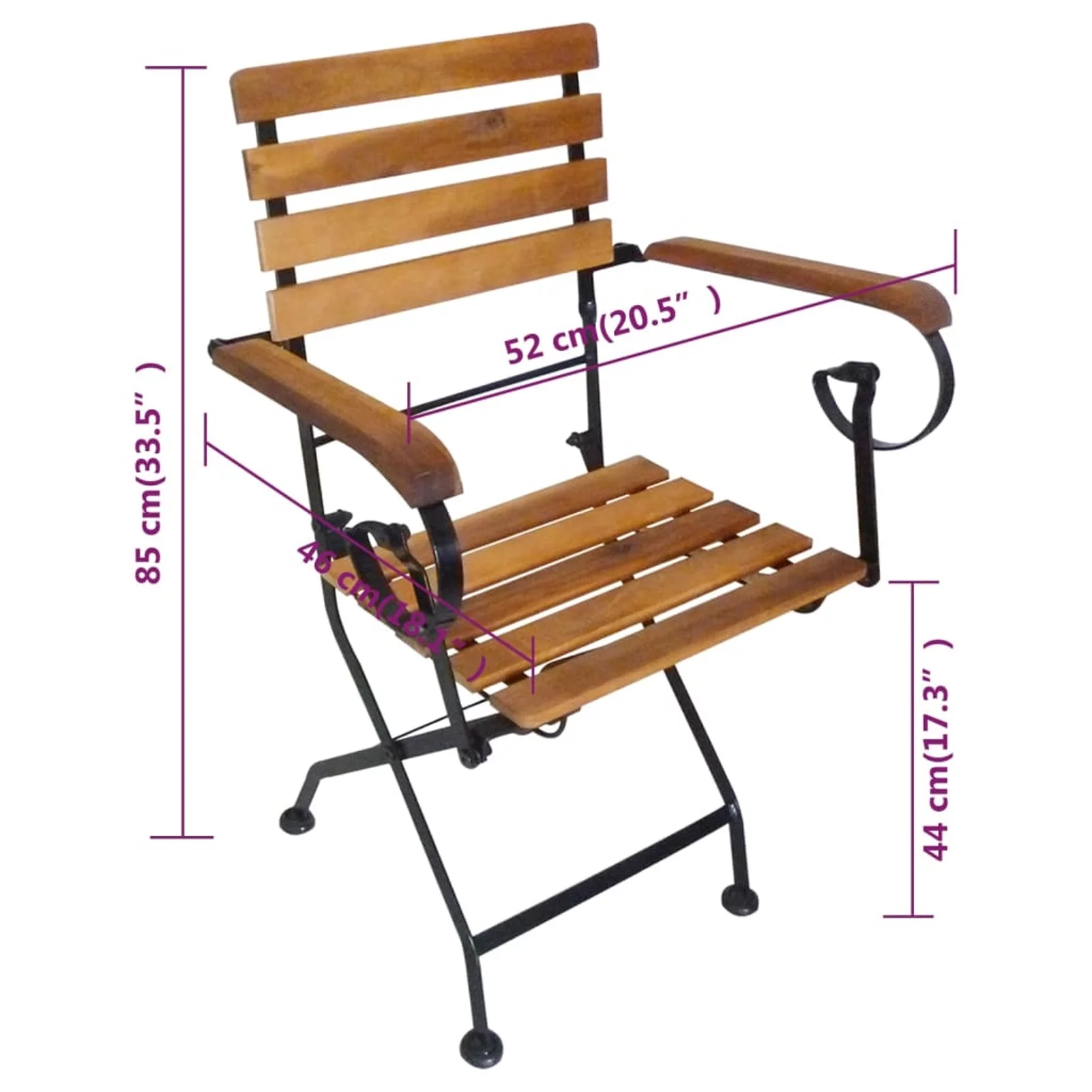 Walmeck Folding Patio Chairs 4 pcs Steel and Solid Wood Acacia