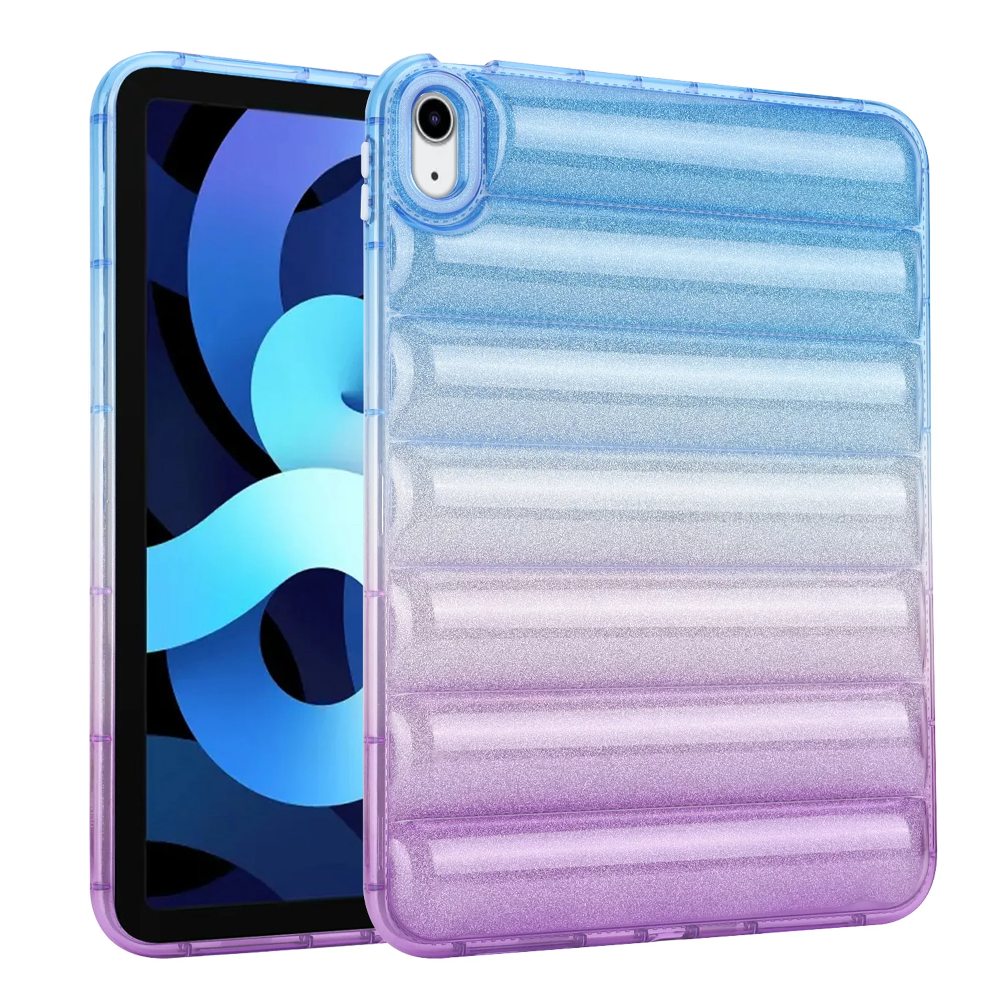 Dteck Puffy Case for iPad 10th Generation 10.9 Inch,Gradient Glitter Anti-Scratch Down Jacket Soft 3D Shockproof Case for 10.9 inch iPad 10th Gen 2022,Blue Purple