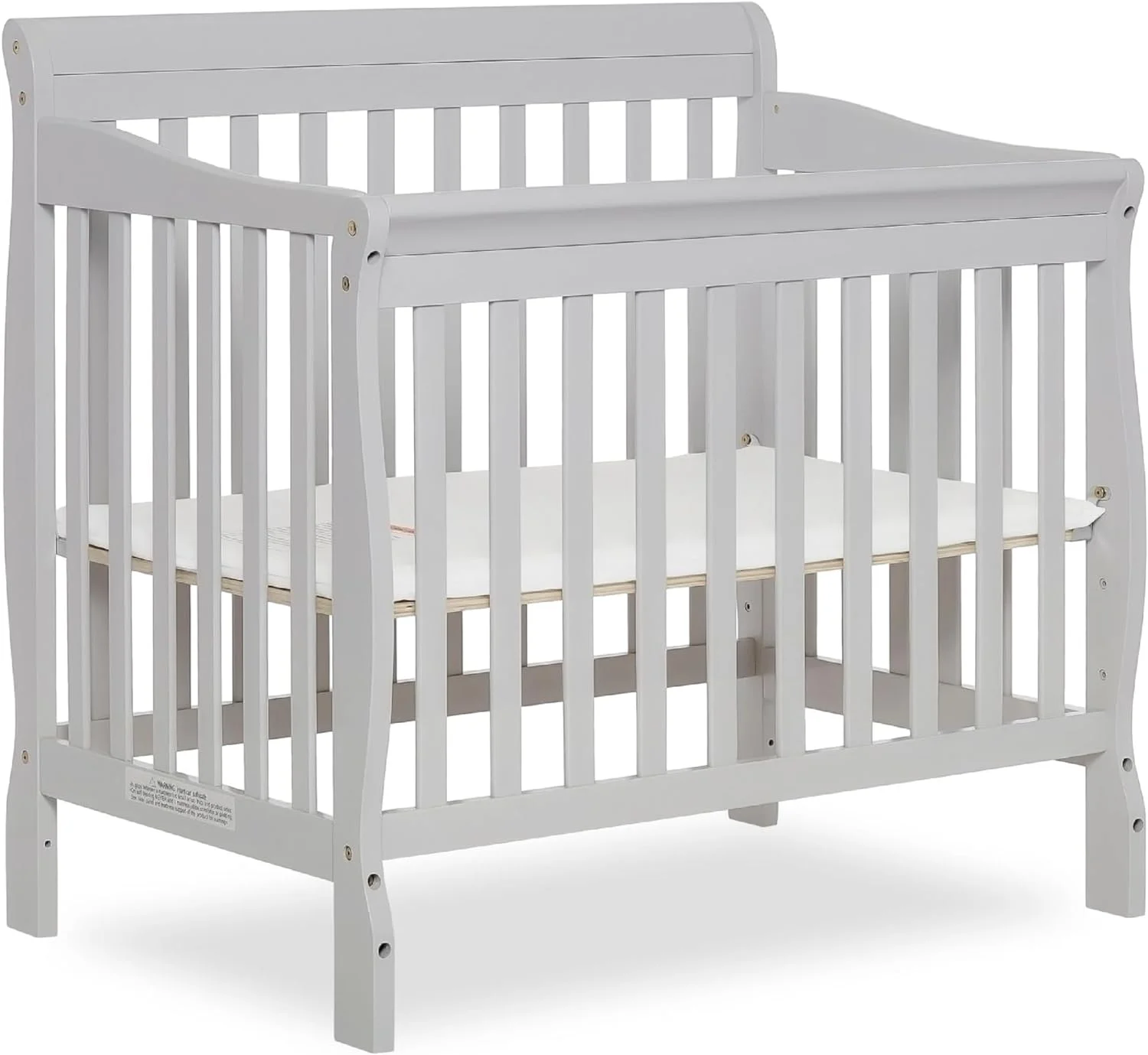 Aden 4-in-1 Convertible Mini Crib In Grey, Greenguard Gold Certified, Non-Toxic Finish, New Zealand Pinewood, With 3 Mattress Height Settings