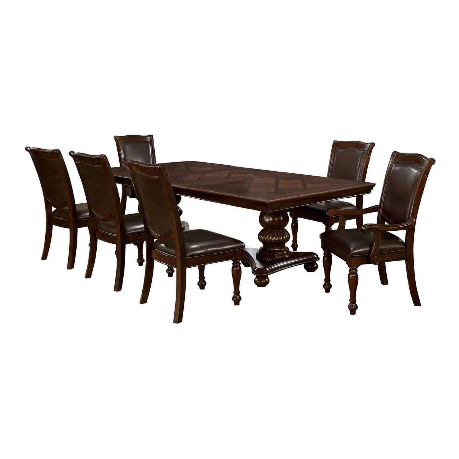 Furniture of America Alstroemeria Wood 7-Piece Dining Table Set in Brown Cherry