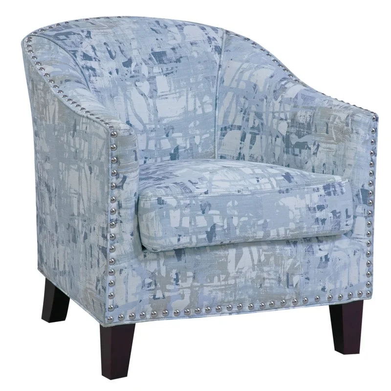 Ivy Giles Accent Chair with Nailhead Trim Mysterious Slate Wood, Foam Abstract Pattern Nailheads, Removable Cushions Transitional, Modern &
