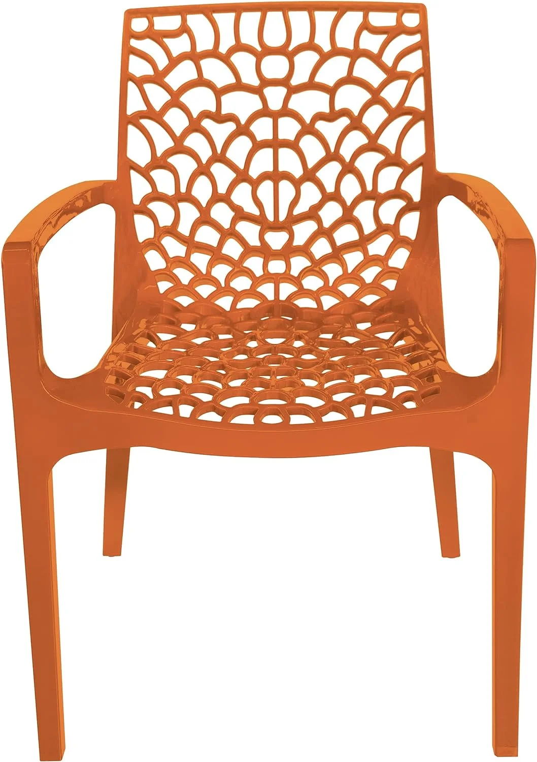 Gruvyer Indoor Outdoor Armchairs (2 Chairs), Orange, Patio, Dining, Pool, Garden, Stacking, Never Rusts, Italian