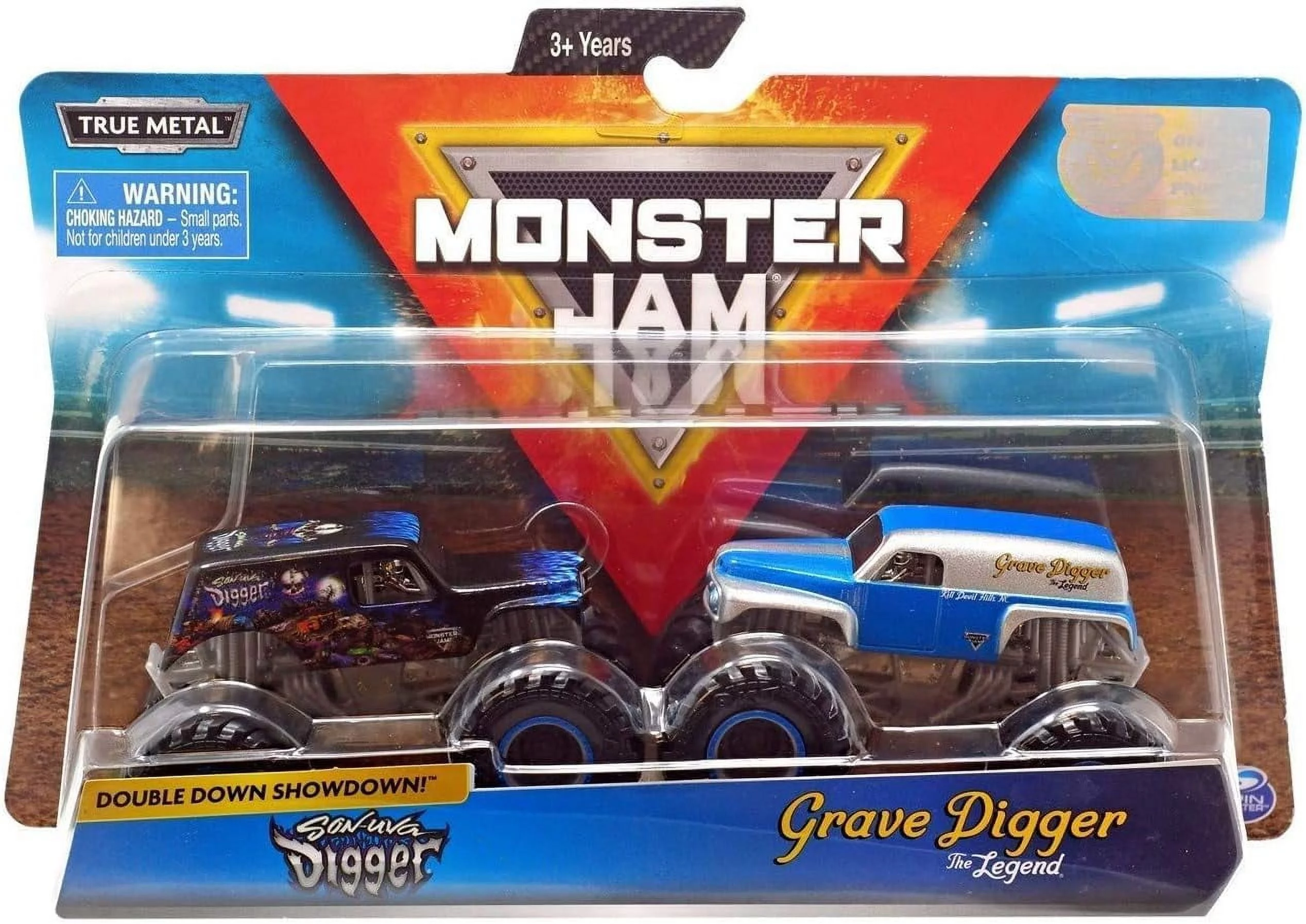 Monster Jam Grave Digger vs Son-Uva Digger Monster Truck Duo Pack- True Metal 1:64 Scale Die-Cast with Original Grave Digger Paint and Body- Works on All 1:64 Tracks- Authentic Collectible for Fans