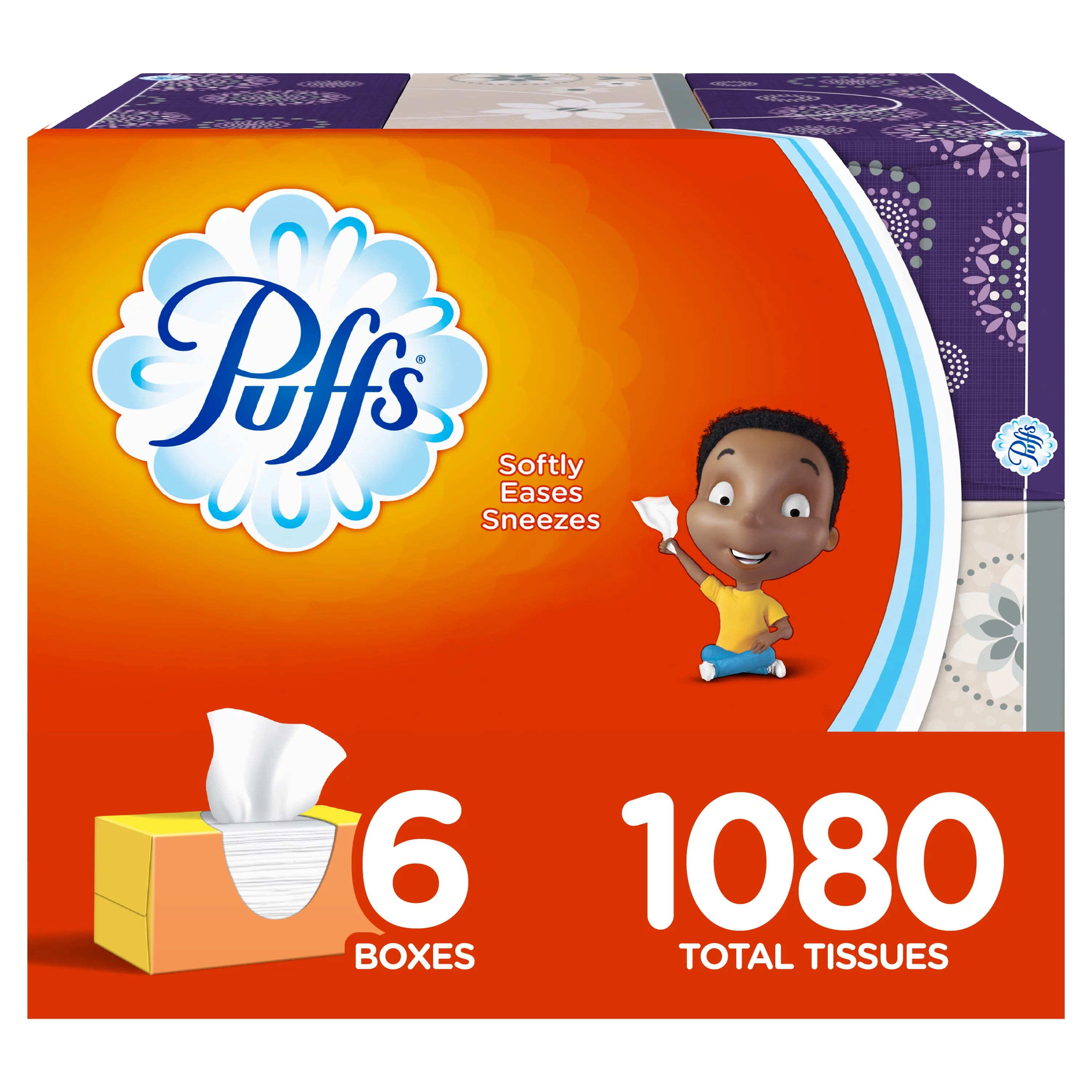 Puffs Everyday Non-lotion Facial Tissues, 6 Family Boxes, 1080 Ct