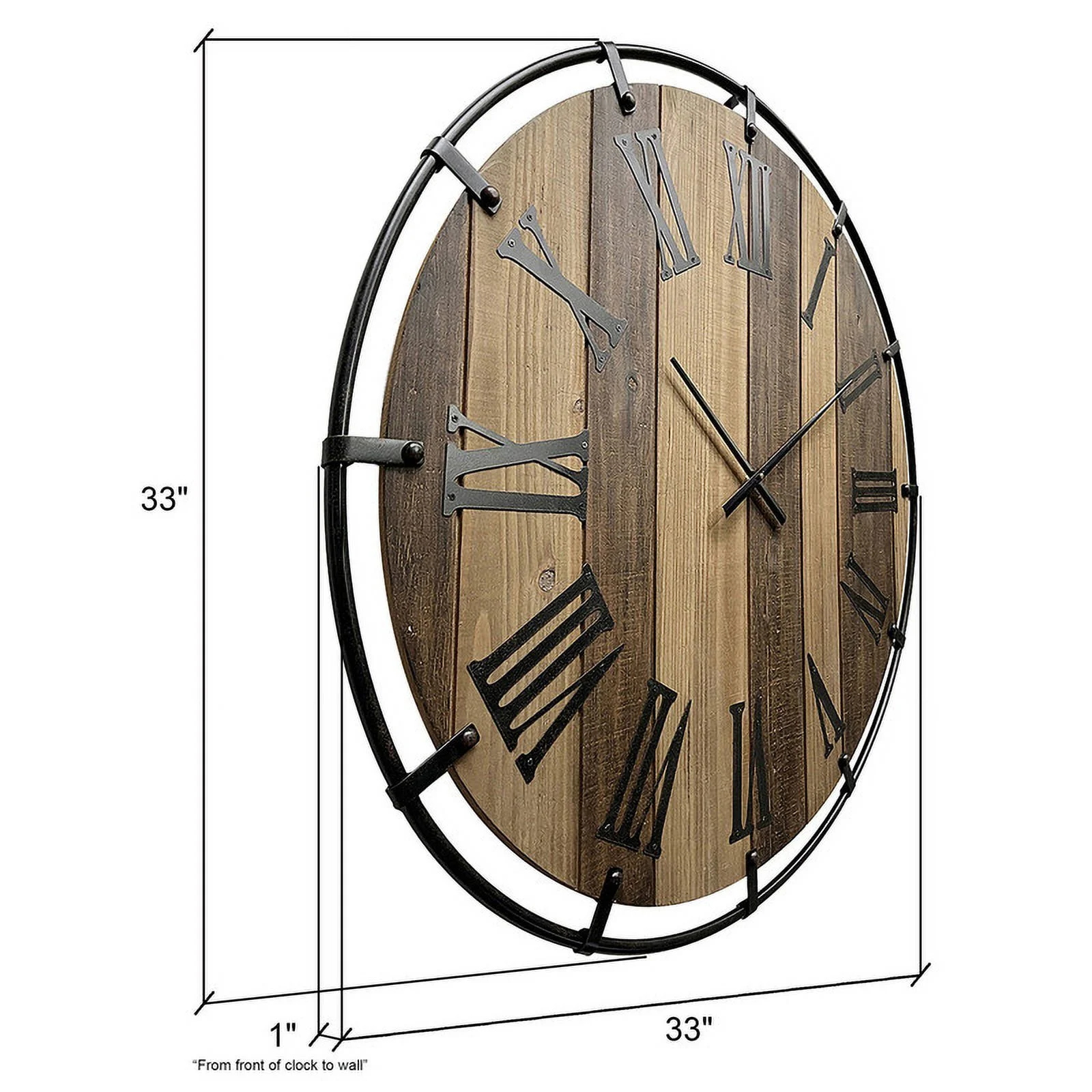 Karina Farmhouse Two-Tone Shiplap Wood Roman Numeral Wall Clock