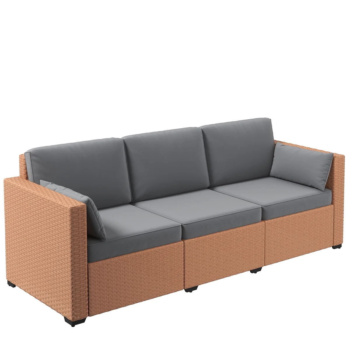 3-Seat,Weight Capacity Is 792 Pounds,Removable and Easy To Clean,comfortable,Wicker Patio Couch, PE Rattan Sofa, Outdoor Furniture with Deep Seating, Cushions, Steel Frame, Brown,Gray