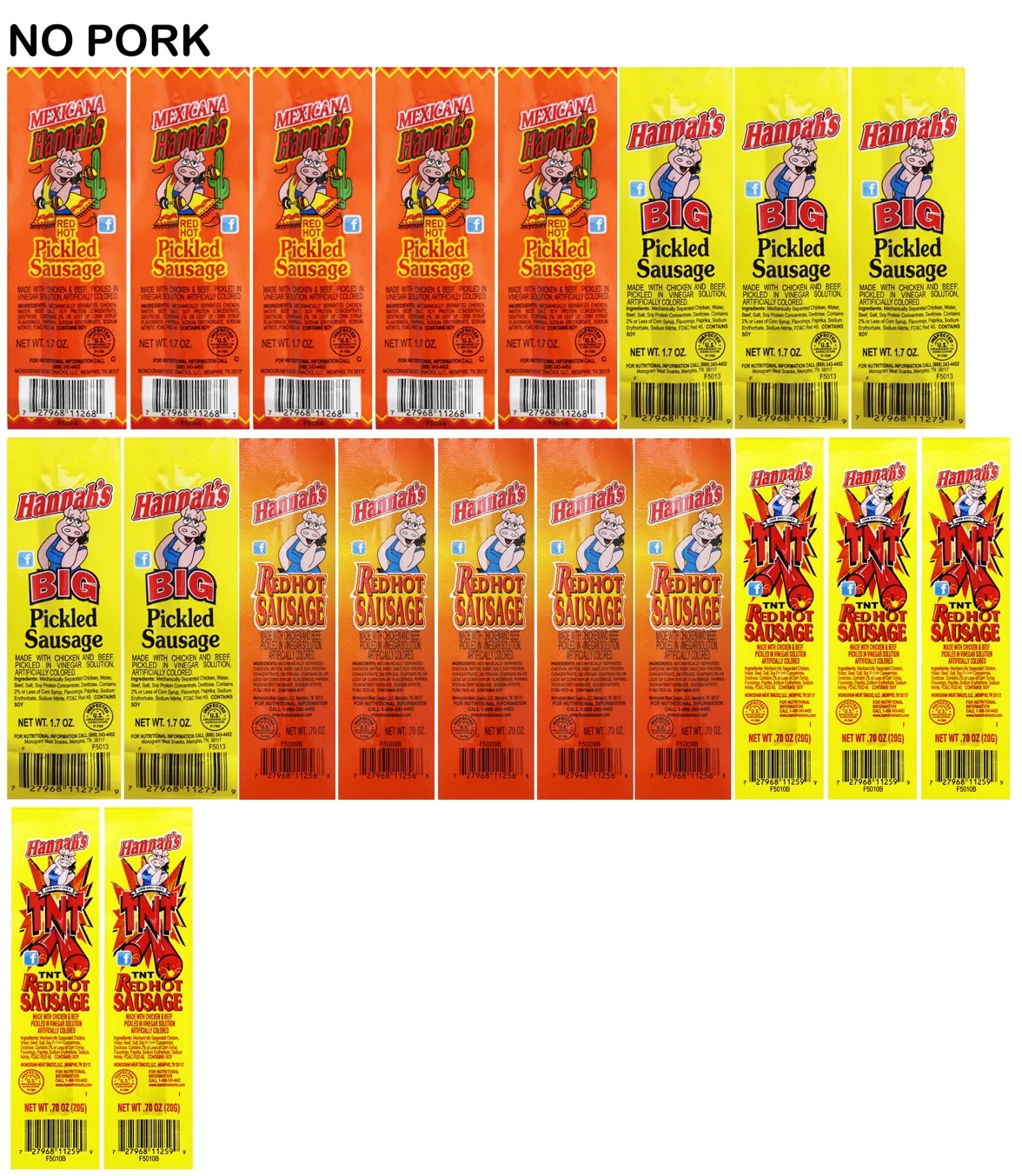 Hannah's 45-Piece Sampler Gift Box (5 packs each of 9 assorted Hannah’s Pickled Sausages)