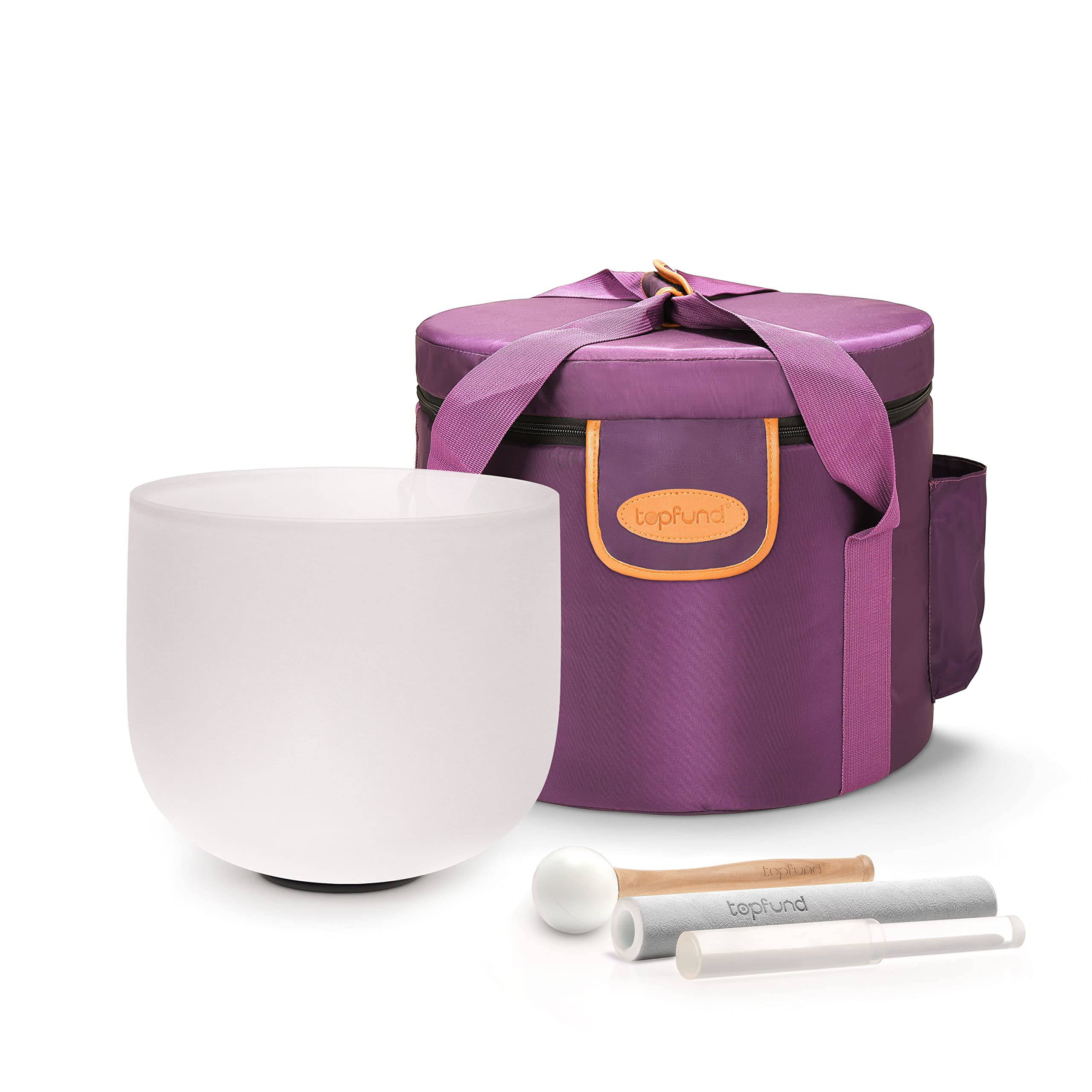 TOPFUND 432Hz D Note Crystal Singing Bowl Sacral Chakra with Heavy duty carrying case and Suede Stick