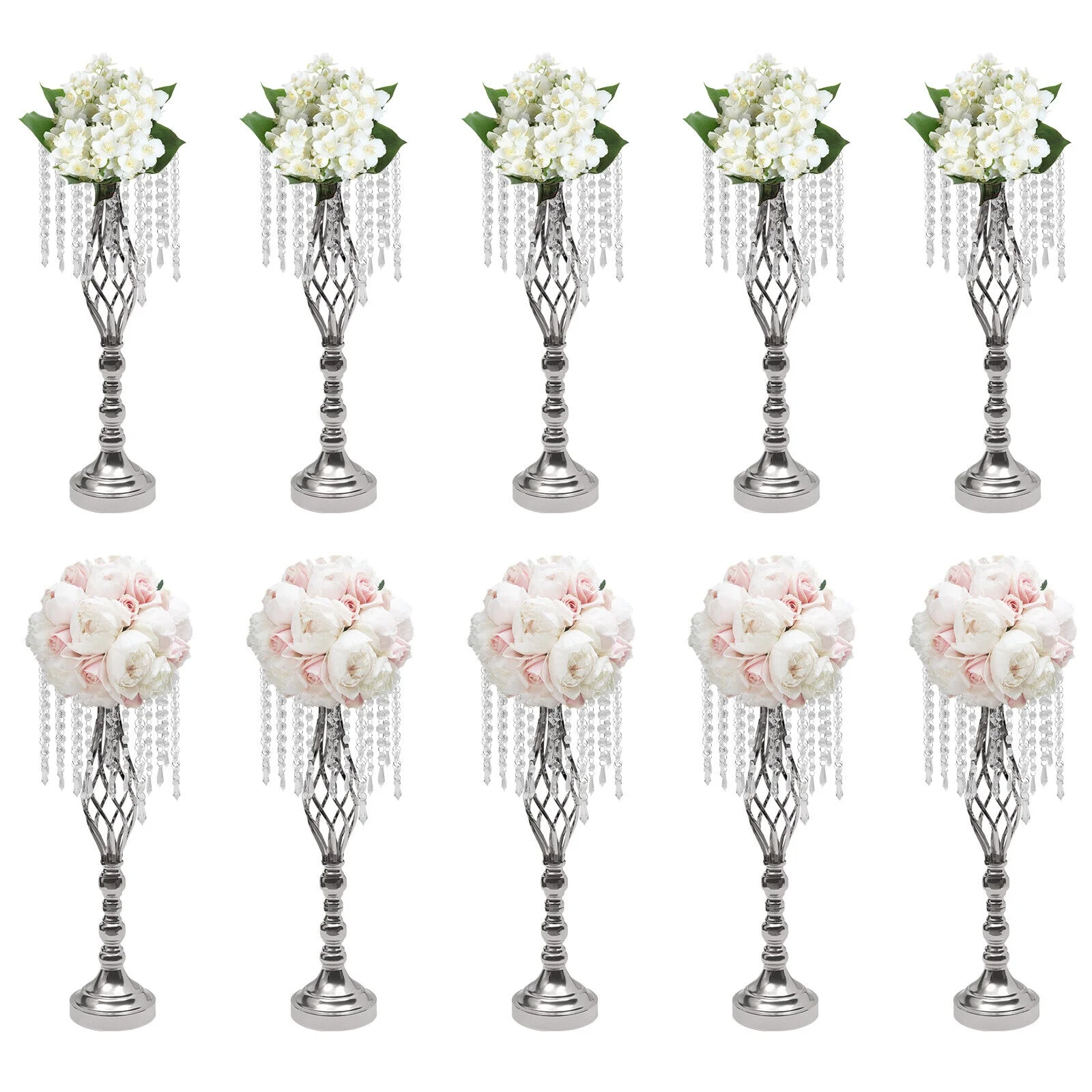 Miumaeov 10pcs Crystal Flower Vase Wedding Table Centerpieces Flower Stand 21.7inch Tall