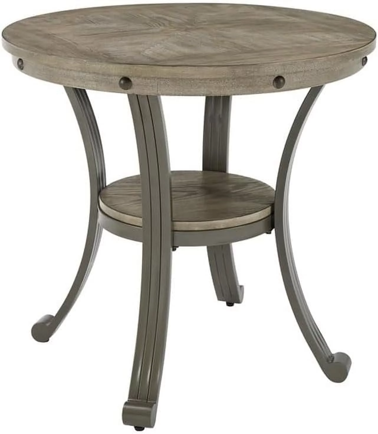 FDIGLUL Franklin Metal and Wood Round Side Accent Table in Pewter