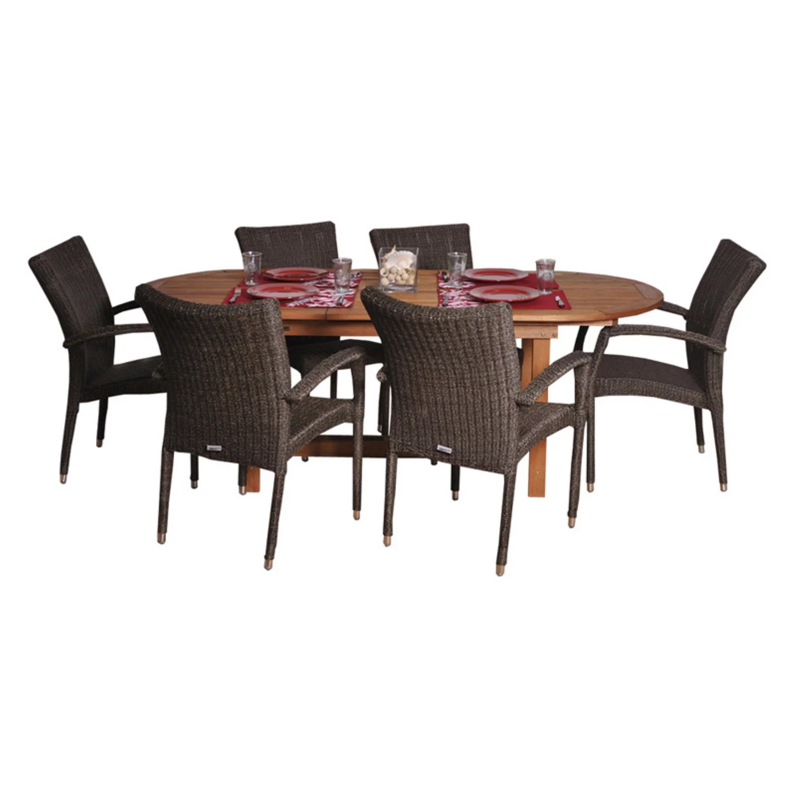 Amazonia Lemans Deluxe Oval Eucalyptus And Wicker Dining Set - Seats 6