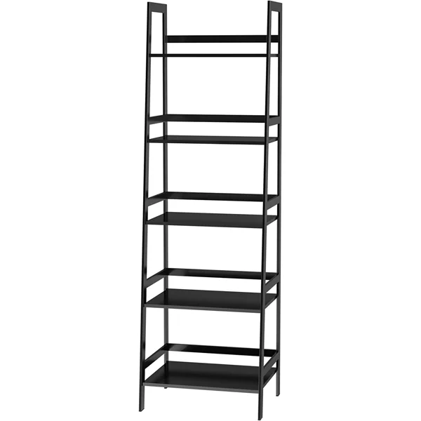 Fithood WTZ Bookshelf, Ladder Shelf, 5 Tier Bamboo Bookcase, Modern Open Book Case for Bedroom, Living Room, Office, BC-238 Black