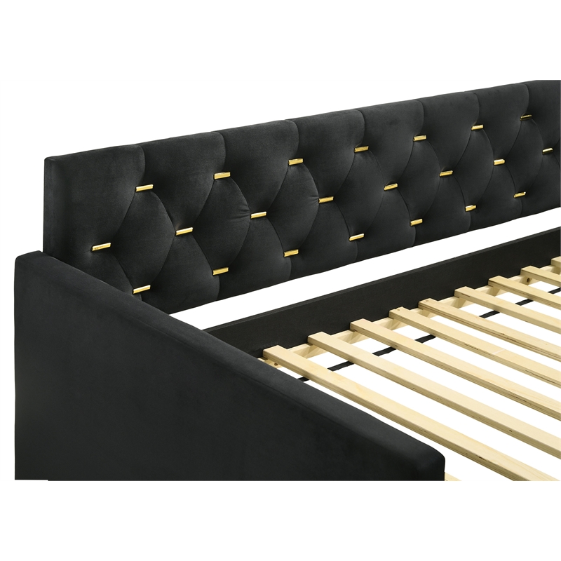 Pemberly Row Velvet Upholstered Tufted Twin Daybed with Trundle Black