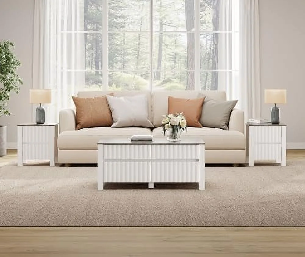 SQTRFC Modern End Sofa Table with Charging Station  Vintage Grey Wood End Table with Outlet&USB Ports  Farmhouse  with 2  Drawers for Living Room  Bedroomoom