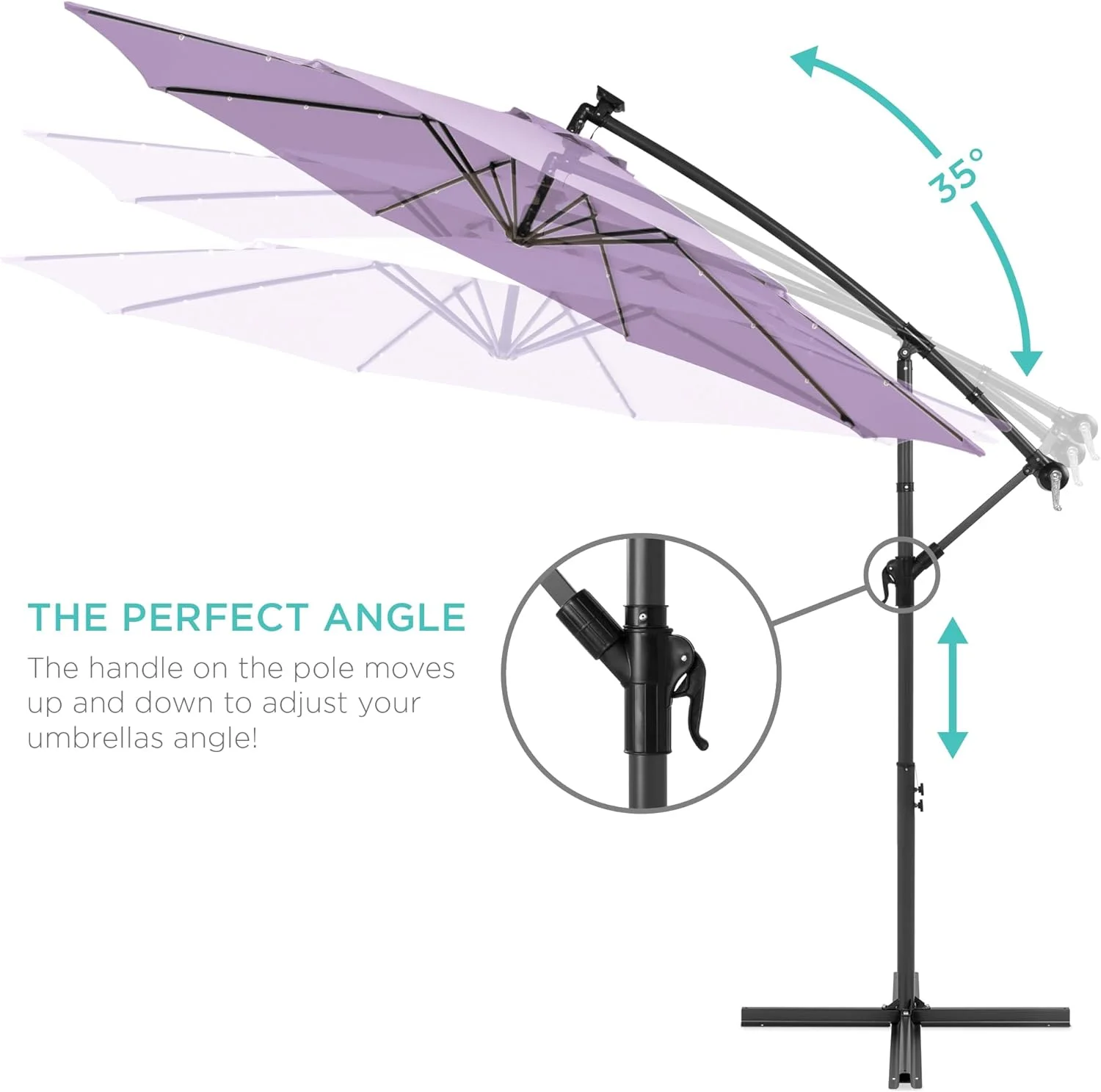 10ft Solar LED Offset Hanging Patio Umbrella - Tilt Adjustment, 8 Ribs, Lavender