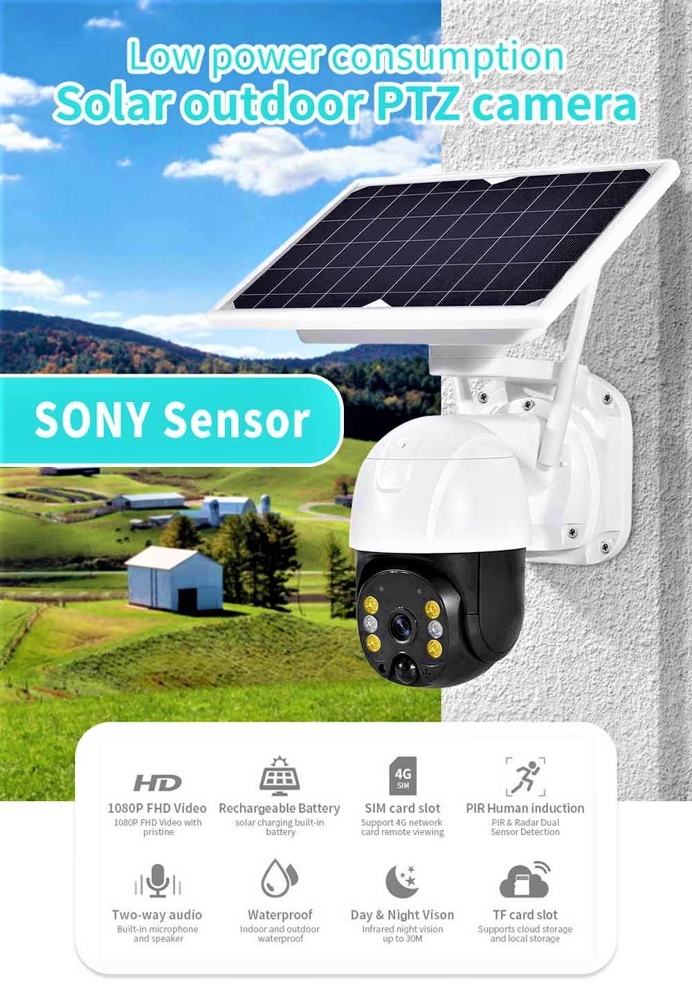 Crorzar Security Camera Solar Powered Wireless - Surveillance & Security Cameras for Outdoor - Remotely Control Wifi Camera for Home Security Waterproof - Motion Detection Pack 1