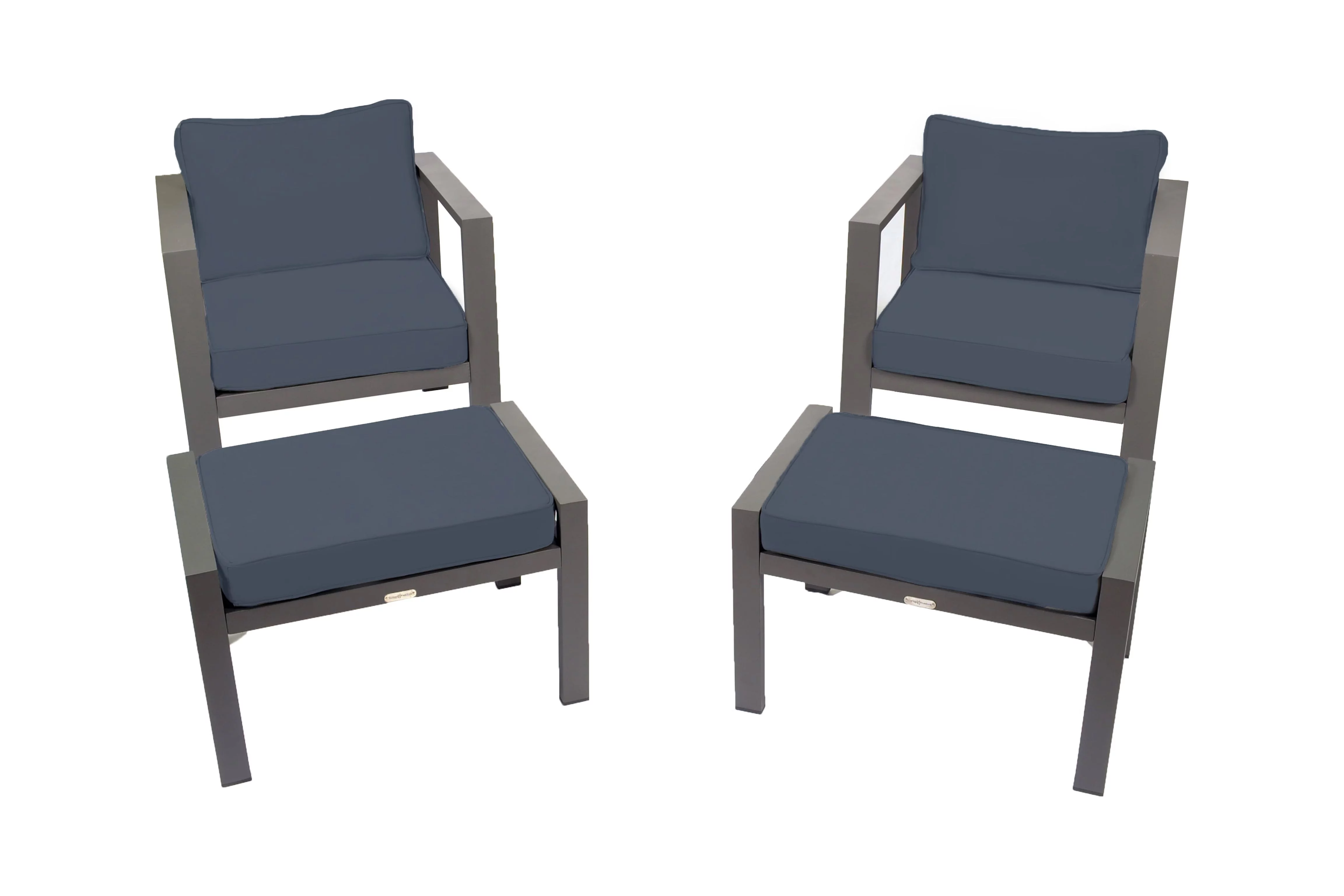 Tortuga Outdoor Lakeview Aluminum Chair Set with 2 Chairs & 2 Ottomans, Navy Fabric
