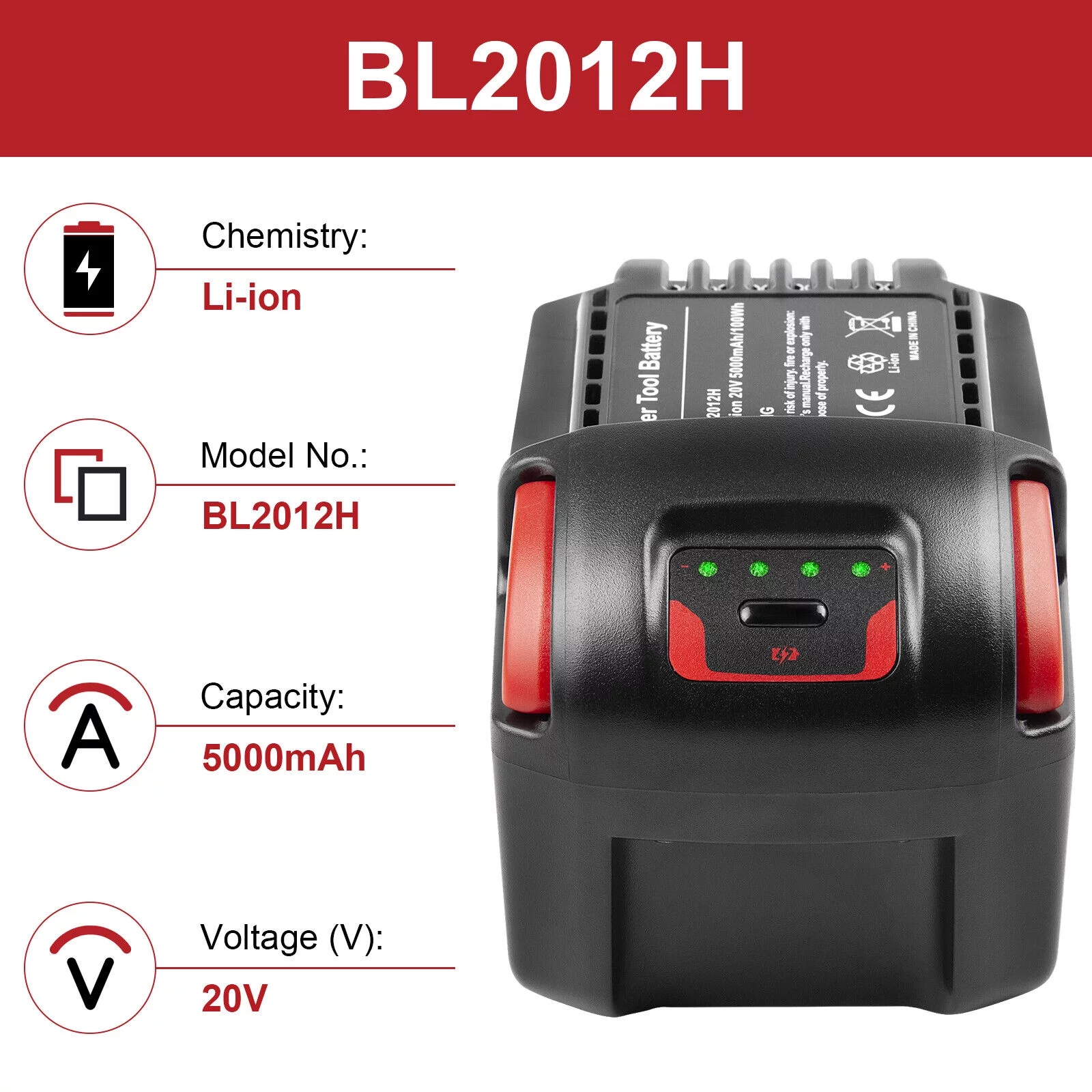 5.0AH BL2012H Li-ion Battery 20V For All Ingersoll IQV20 series power tools