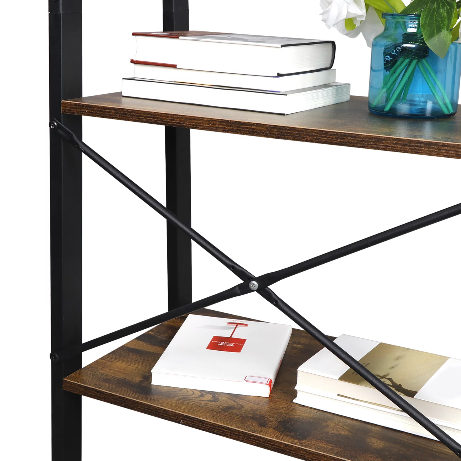 ZENY Home Ladder Shelf Metal Frame Four Tiers Modern Bookcase, 22.4 x 13
