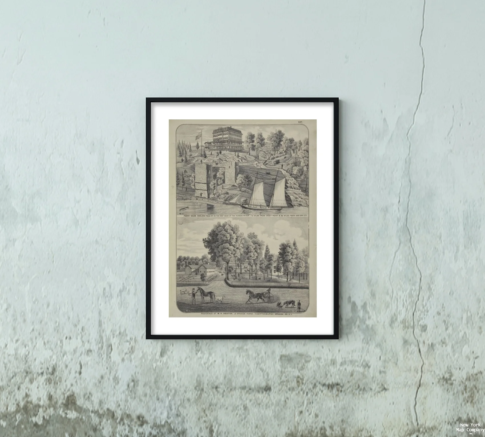 1875 Map of Chicago Parry House, Highland Falls, N.Y. on the West Bank of the Hudson River, 1 1/2 miles from West Point & 48 miles from New York City. ; Residence of W. H. Keetch, La Grange Farm, Hamp