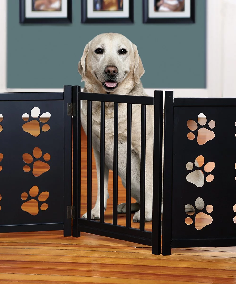 Three-Panel Paw Print Wooden Gate