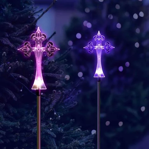 JAYXC HOME Set of 2 Cross Solar Garden Yard Landscape Path Stick LED Lights