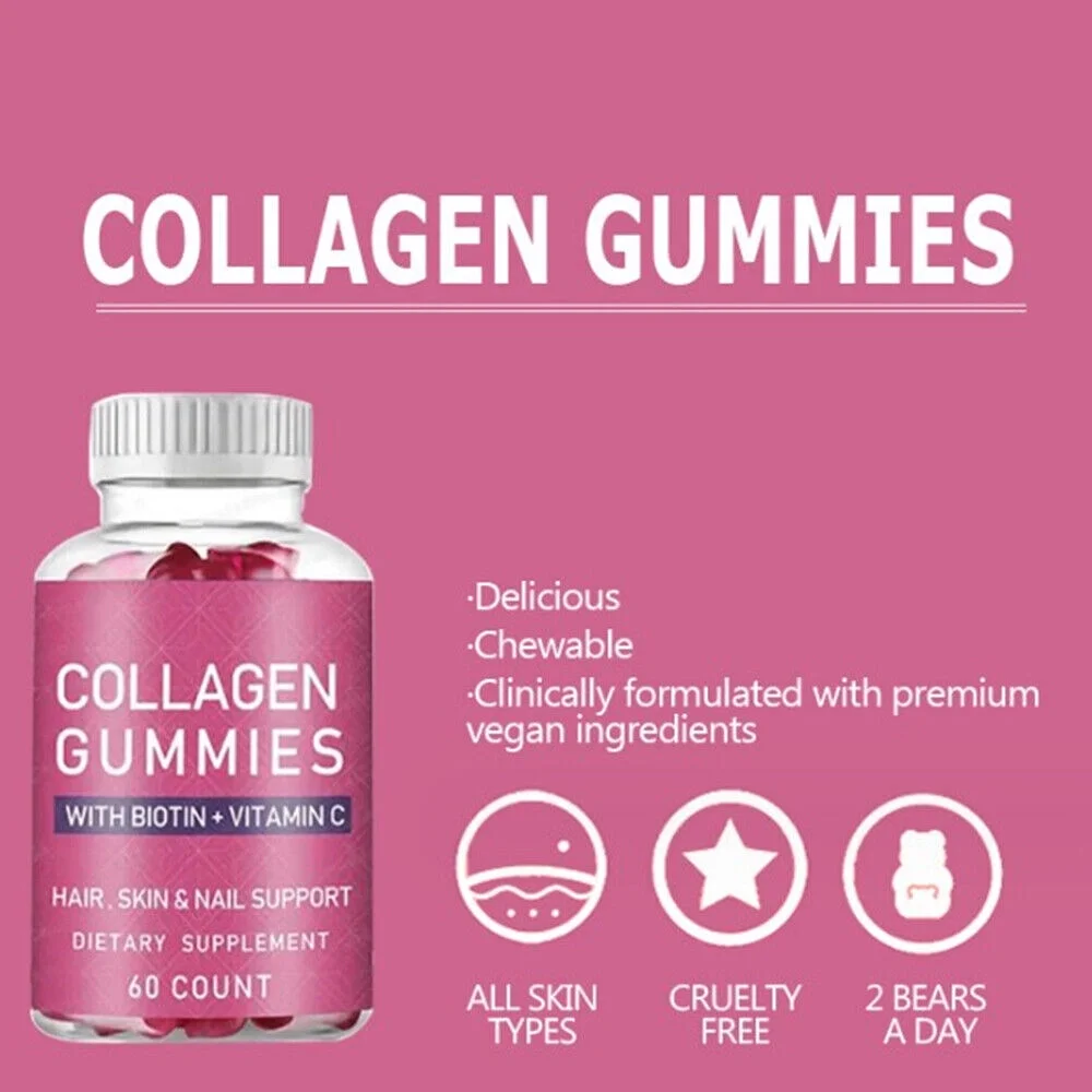 60PCS Collagen VitaminC Gummies for Hair,Skin,Nails,Premium Collagen Supplement~