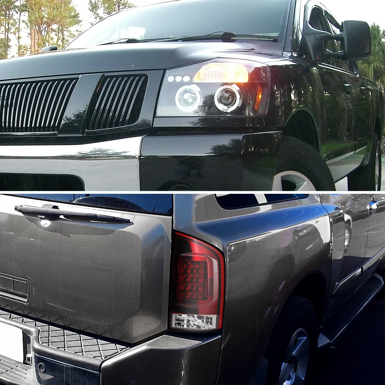 Spec-D Tuning Black Halo Projector +Red Tail Brake Lamps Compatible with 2005-2007 Nissan Armada Left + Right Pair Headlamps Assembly