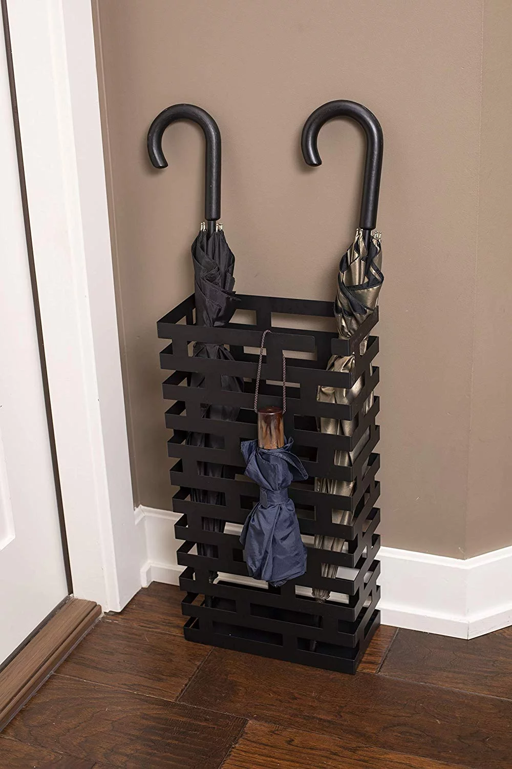 BirdRock Home Umbrella Holder Stand with Removable Water Tray - Line Design - Black