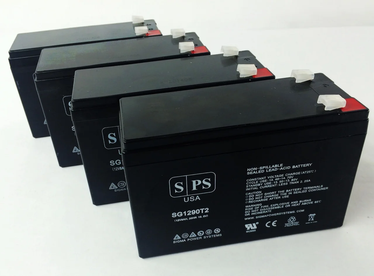 SPS Brand 12V 9Ah Replacement Battery (SG1290T2) for Razor E500 S Scooter (Terminal T2) (4 Pack)