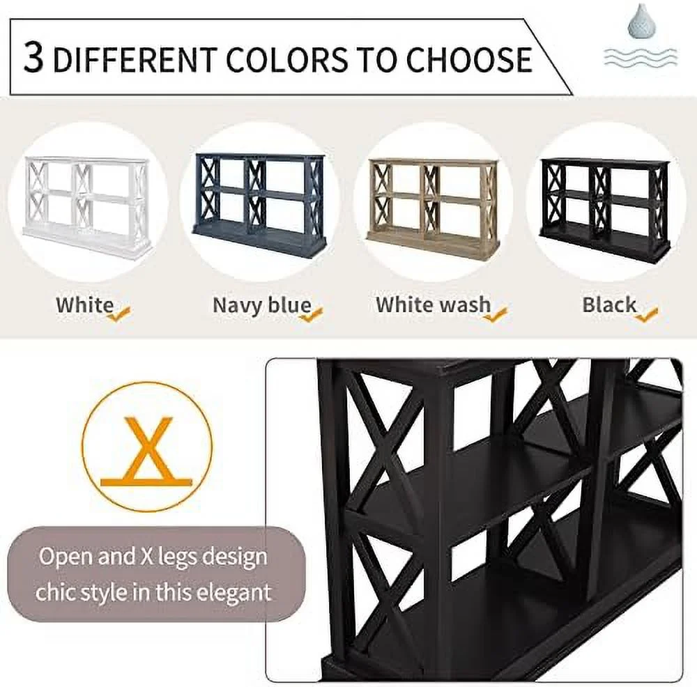 HBBOOMLIFE 46.5in Entry Console Table with Open Shelves and X-Shaped Frame  Hallway Entryway Sofa Side 3-Tier Table