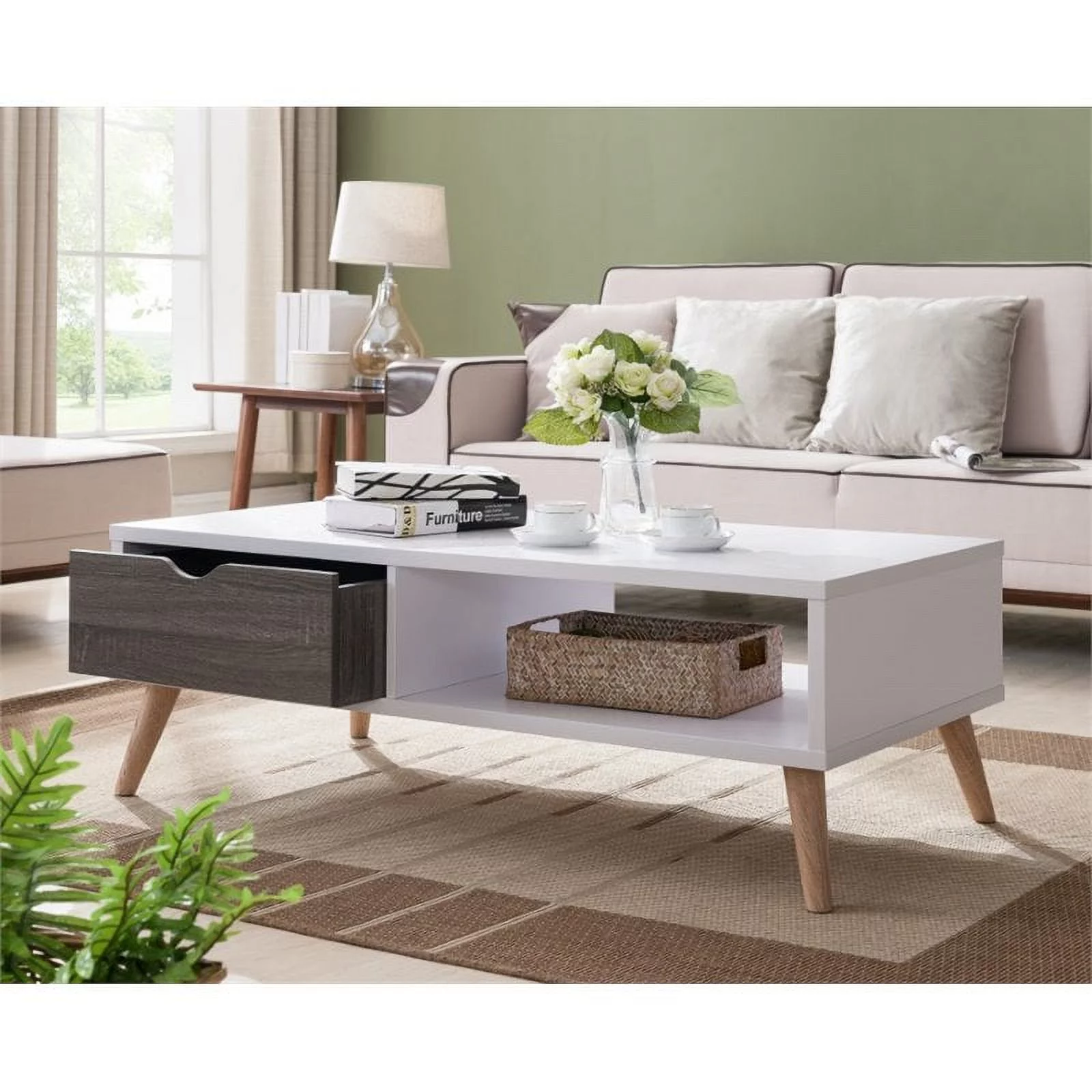 Furniture of America Paulson Wood 1-Drawer Coffee Table in White and Dark Gray