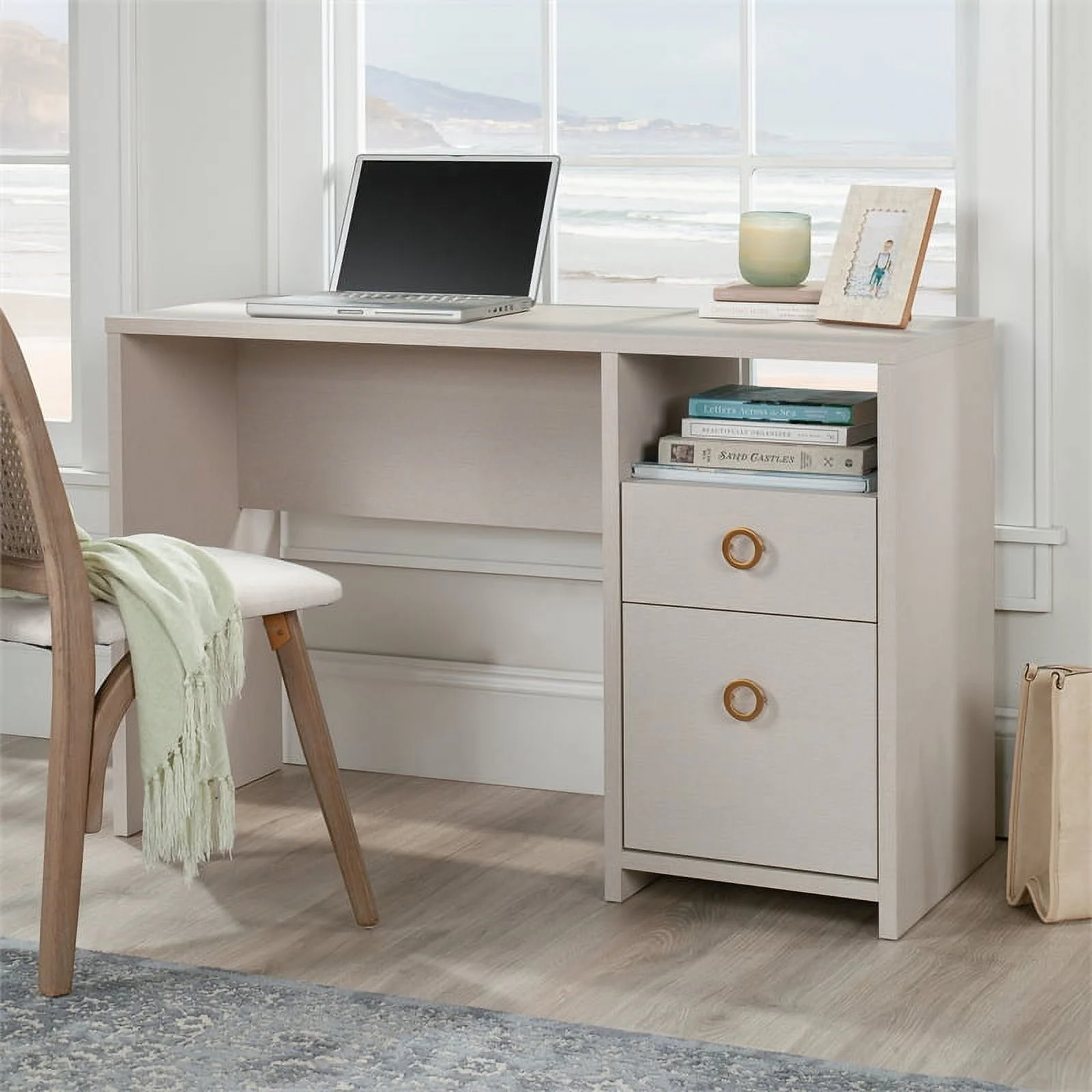 Sauder Grand Coast Engineered Wood Desk in Dove Linen/Off White Finish