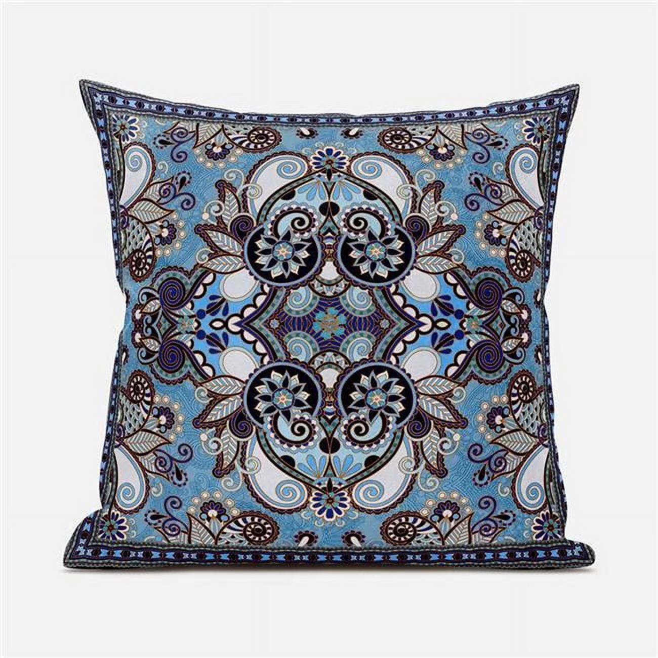 16 x 16 in. Floral Paisley Suede Blown & Closed Pillow - Turquoise, Purple & Indigo