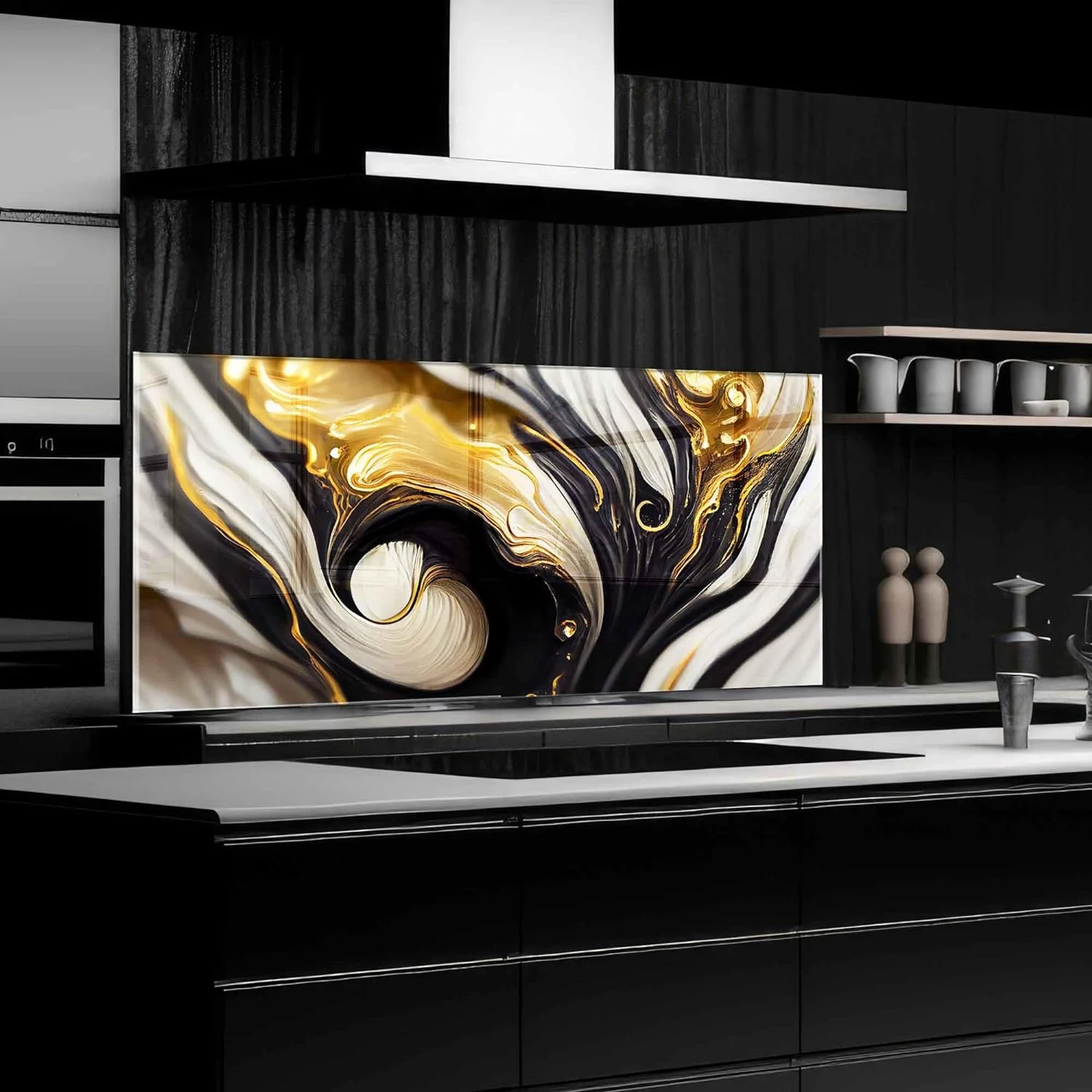 HiGlassArt Marble abstract acrylic background Nature black marbling Tempered Glass Kitchen Backsplash, Stove Back Cover, Stove Splashback, Cutting Board, Kitchen Wall Decor 25.5x12inch