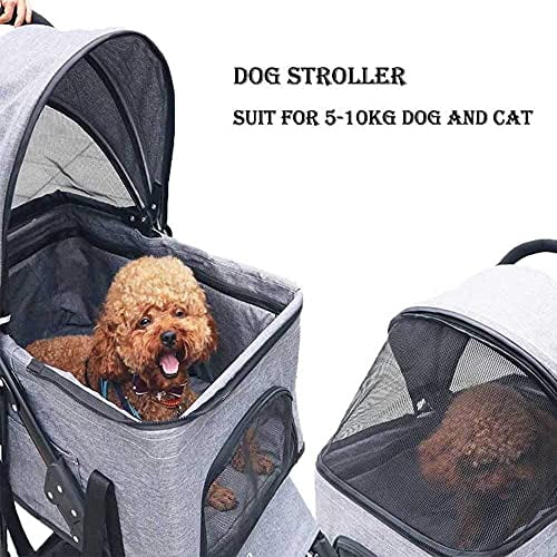 Foldable Pet Dog Stroller, 3 Wheels Pet Stroller with Weather Cover & Storage Basket Travel Folding Carrier for Dog and cat (Pink)