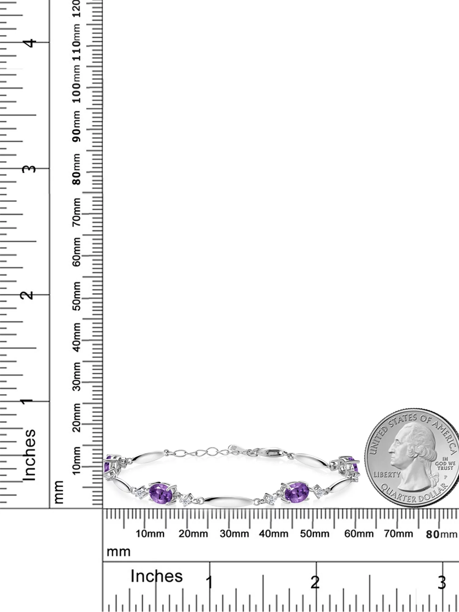 Gem Stone King 925 Sterling Silver Purple Amethyst and White Topaz Tennis Bracelet for Women | 3.32 Cttw | Gemstone February Birthstone | Oval 7X5MM | 6 inch + 1 inch Extender