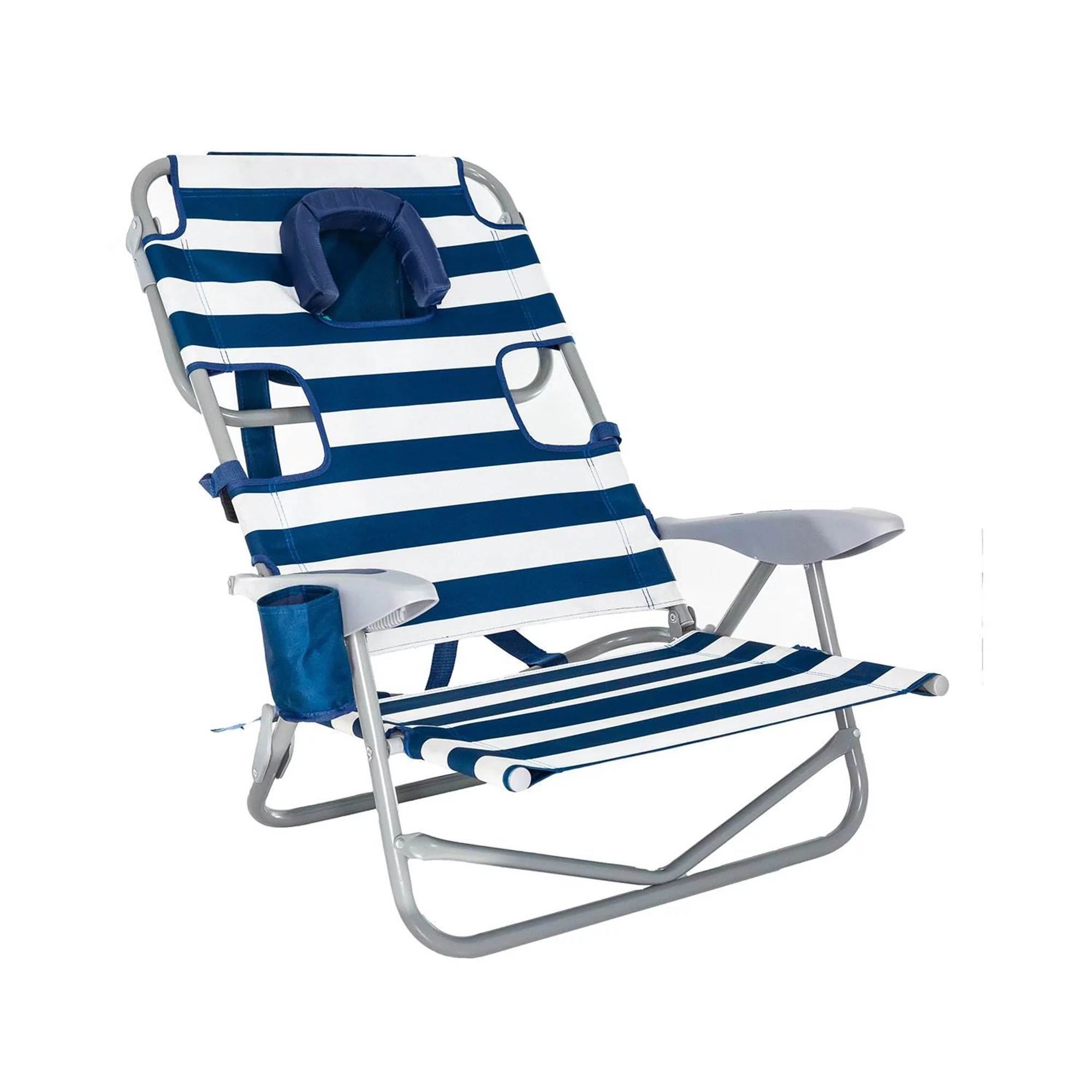 Ostrich Backpack Chaise Beach Chair and On-Your-Back Chair, Striped Blue