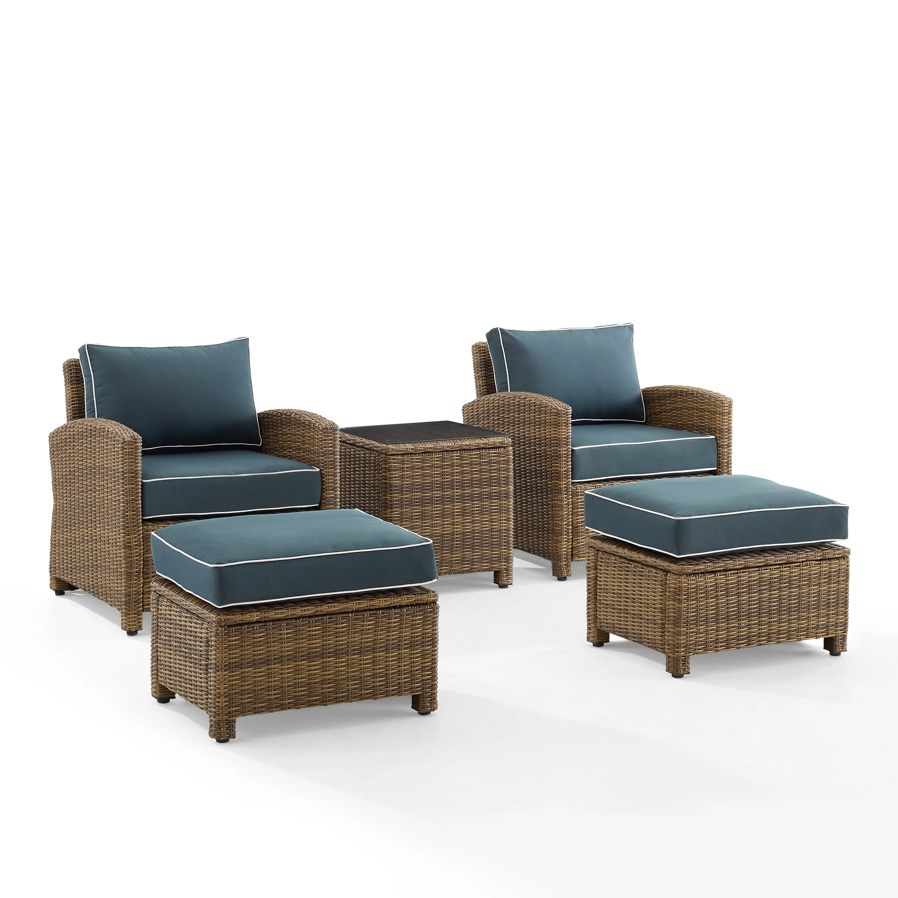 Crosley Furniture Bradenton 5-pc Wicker / Rattan Outdoor Chair in Navy/Brown