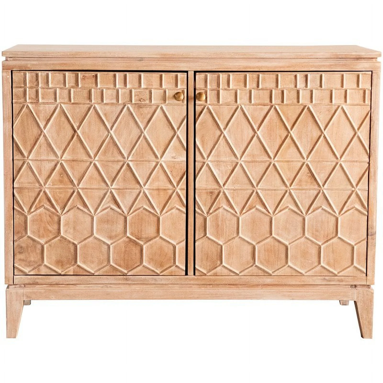 Pemberly Row Contemporary Wood 2-Door Geometric Accent Cabinet in Brown