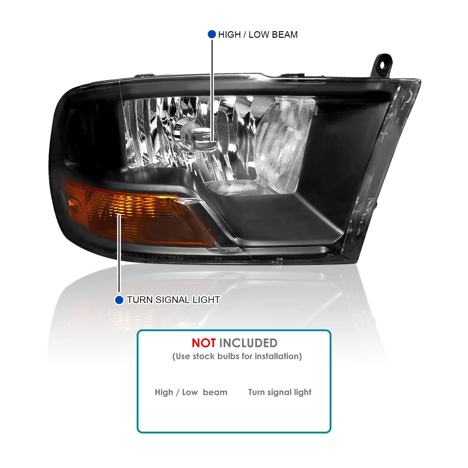 Spec-D Tuning Euro Headlights Black Compatible with Dodge Ram 1500 2009-2018, 10-18 2500 3500, L+R Pair Head Light Lamp Assembly