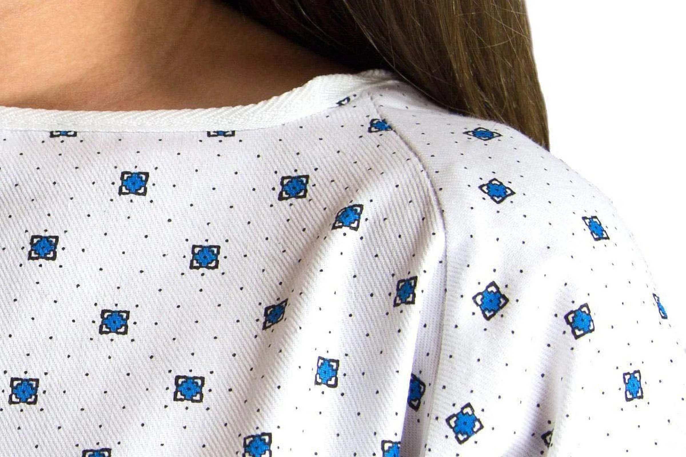 3 Pack - Deluxe Demure Print Hospital Gown / Hospital Patient Gown w/ Back Ties White