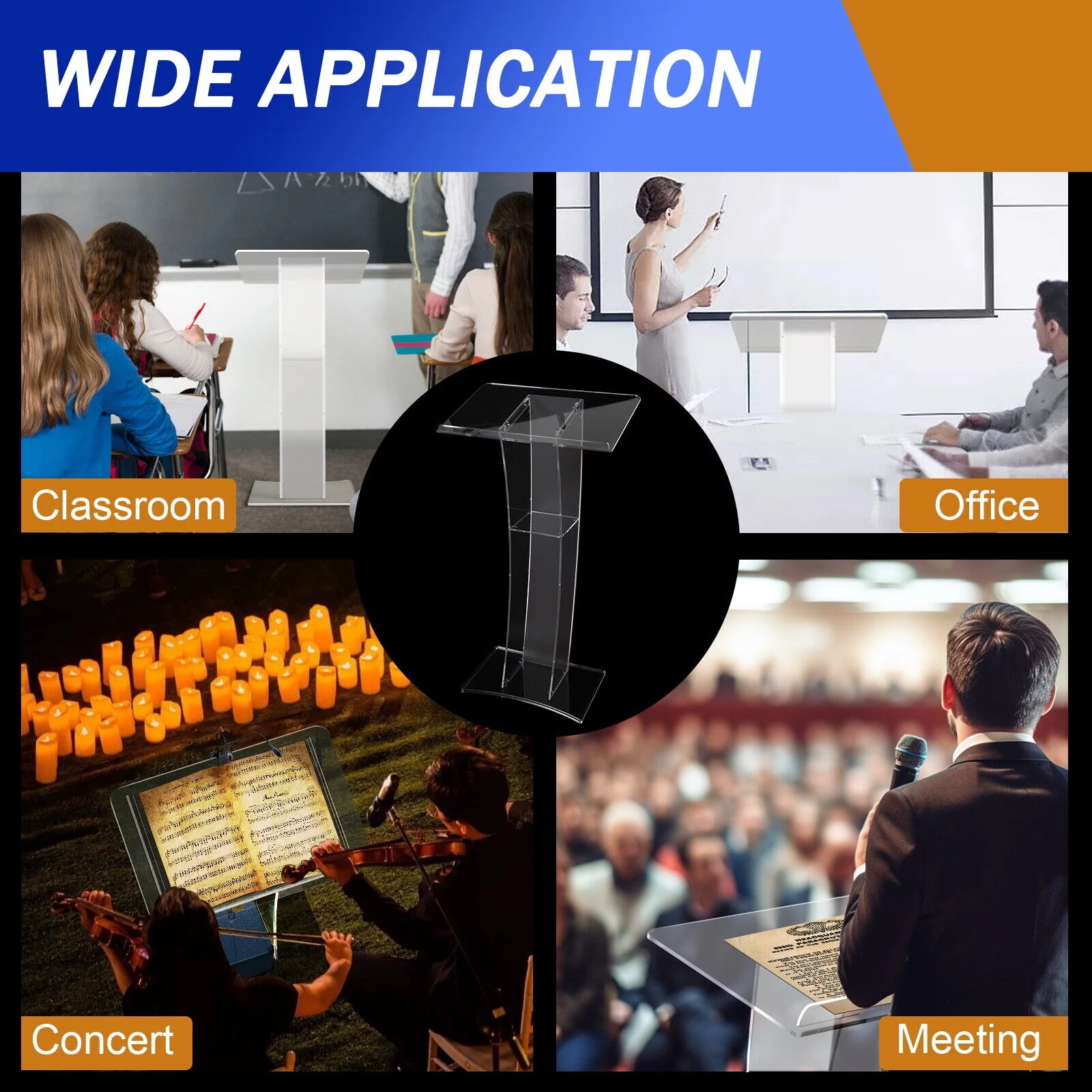 1.15m Height Acrylic Podium Church Pulpit Plexiglass Lectern Debate Podium Conference