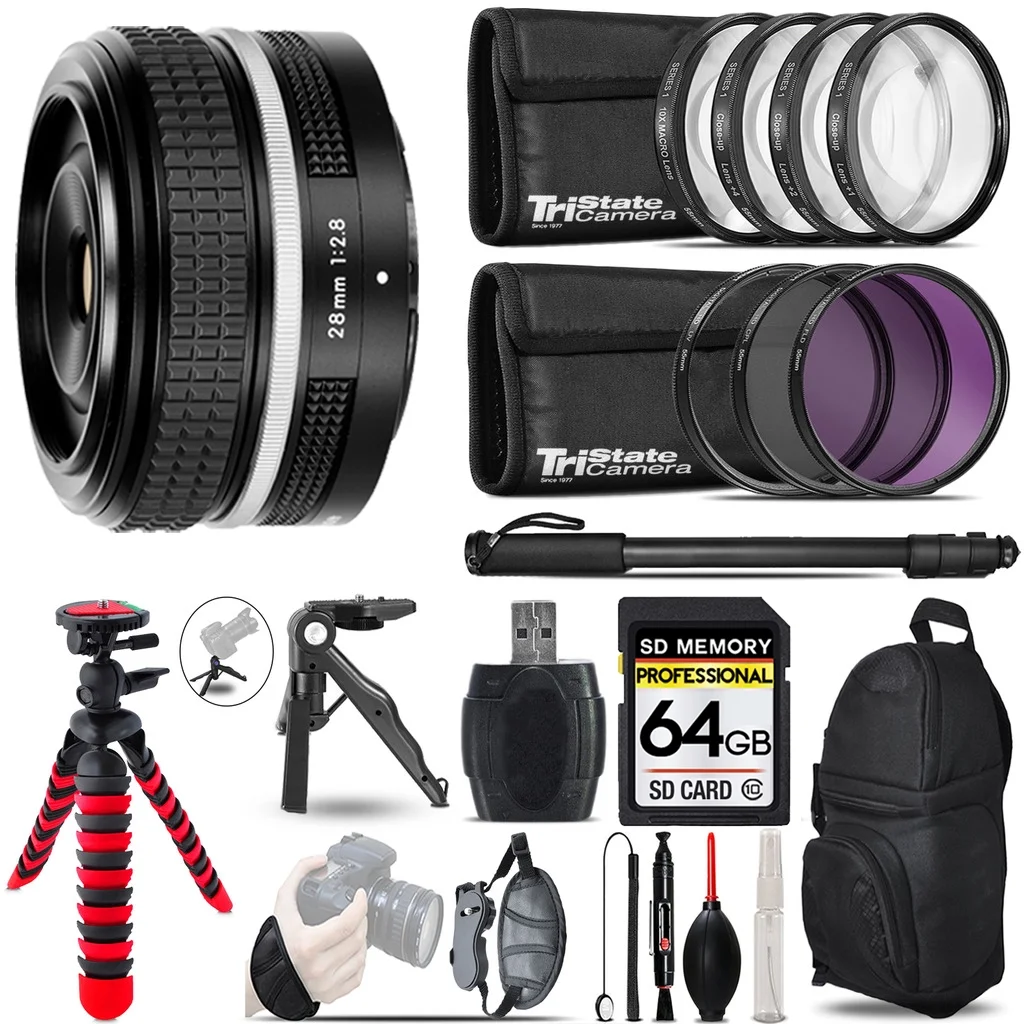 Nikon NIKKOR Z 28mm f/2.8 (SE) Lens + MACRO, UV-CPL-FLD Filter + Monopad - 64GB Accessory Kit