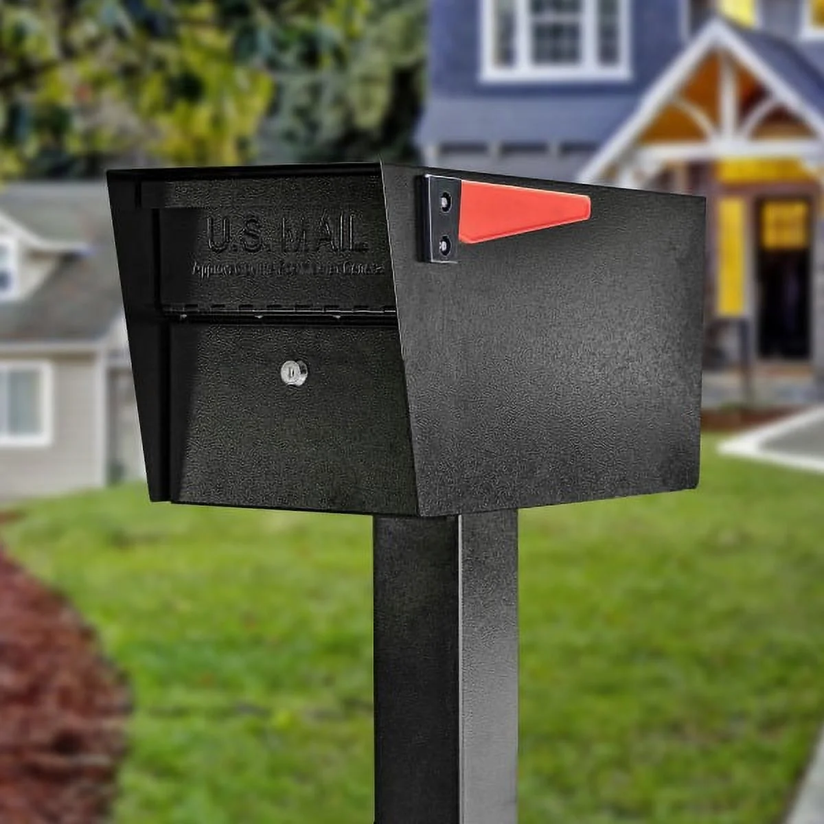 Mail Boss Mail Manager Black Steel Locking Security Post Mount Mailbox 7506