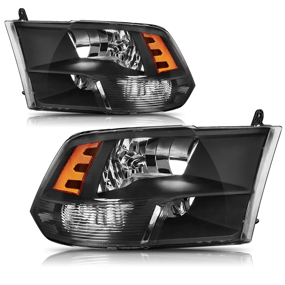 Headlight Assembly 2009-2018 Dodge Ram Quad 1500 2500 3500 Pickup Replacement Headlamp Black Housing Clear Lens