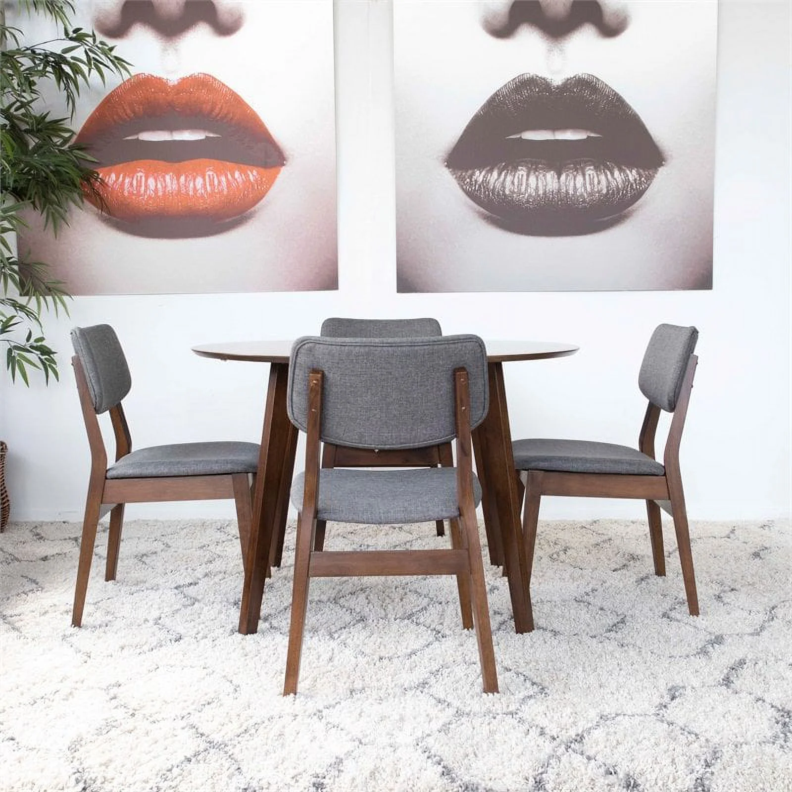 Cadence Modern Solid Wood Walnut Dining Room & Kitchen Table and Chair Set of 4