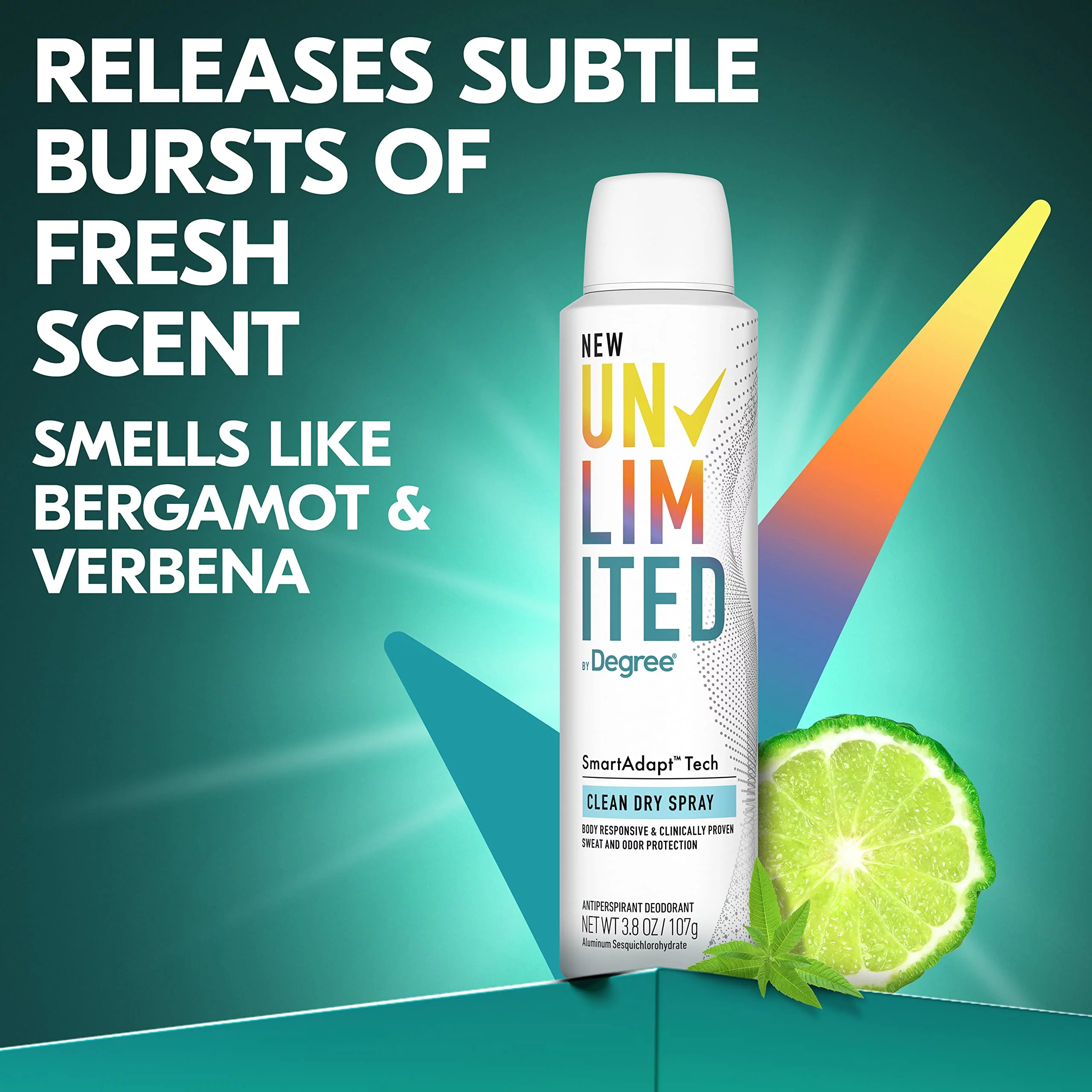 Degree Unlimited Antiperspirant Deodorant Dry Spray Clean 2 Count Long-Lasting Sweat & Odor Protection With Antiperspirant Technology Smartadapt Tech 3.8 Oz.